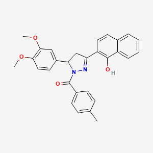 molecular formula C29H26N2O4 B4114754 2-[5-(3,4-dimethoxyphenyl)-1-(4-methylbenzoyl)-4,5-dihydro-1H-pyrazol-3-yl]-1-naphthol 