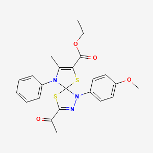 molecular formula C23H23N3O4S2 B4114818 ethyl 3-acetyl-1-(4-methoxyphenyl)-8-methyl-9-phenyl-4,6-dithia-1,2,9-triazaspiro[4.4]nona-2,7-diene-7-carboxylate 