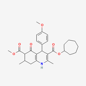 molecular formula C28H35NO6 B4114944 3-cycloheptyl 6-methyl 4-(4-methoxyphenyl)-2,7-dimethyl-5-oxo-1,4,5,6,7,8-hexahydro-3,6-quinolinedicarboxylate 