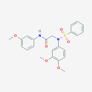 molecular formula C23H24N2O6S B411506 2-[N-(benzenesulfonyl)-3,4-dimethoxyanilino]-N-(3-methoxyphenyl)acetamide 