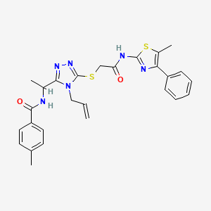 molecular formula C27H28N6O2S2 B4115211 N-{1-[4-allyl-5-({2-[(5-methyl-4-phenyl-1,3-thiazol-2-yl)amino]-2-oxoethyl}thio)-4H-1,2,4-triazol-3-yl]ethyl}-4-methylbenzamide 