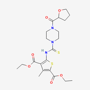 molecular formula C21H29N3O6S2 B4115215 diethyl 3-methyl-5-({[4-(tetrahydro-2-furanylcarbonyl)-1-piperazinyl]carbonothioyl}amino)-2,4-thiophenedicarboxylate 