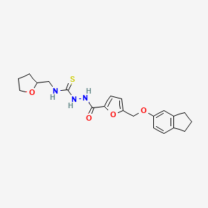 molecular formula C21H25N3O4S B4115221 2-{5-[(2,3-dihydro-1H-inden-5-yloxy)methyl]-2-furoyl}-N-(tetrahydro-2-furanylmethyl)hydrazinecarbothioamide 
