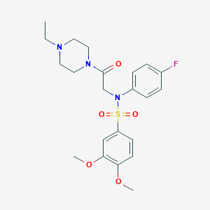 molecular formula C22H28FN3O5S B4115293 N-[2-(4-ethyl-1-piperazinyl)-2-oxoethyl]-N-(4-fluorophenyl)-3,4-dimethoxybenzenesulfonamide 