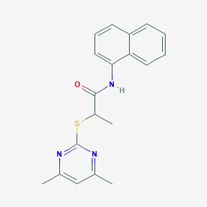 molecular formula C19H19N3OS B4115404 2-[(4,6-dimethyl-2-pyrimidinyl)thio]-N-1-naphthylpropanamide 