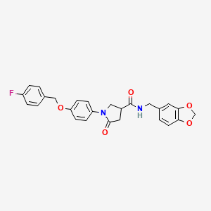 molecular formula C26H23FN2O5 B4115466 N-(1,3-benzodioxol-5-ylmethyl)-1-{4-[(4-fluorobenzyl)oxy]phenyl}-5-oxo-3-pyrrolidinecarboxamide 