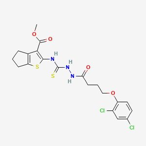 molecular formula C20H21Cl2N3O4S2 B4115520 methyl 2-[({2-[4-(2,4-dichlorophenoxy)butanoyl]hydrazino}carbonothioyl)amino]-5,6-dihydro-4H-cyclopenta[b]thiophene-3-carboxylate 