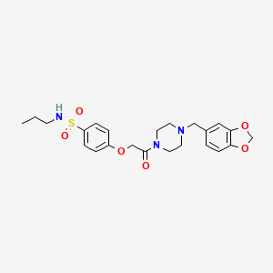 molecular formula C23H29N3O6S B4115528 4-{2-[4-(1,3-benzodioxol-5-ylmethyl)-1-piperazinyl]-2-oxoethoxy}-N-propylbenzenesulfonamide 