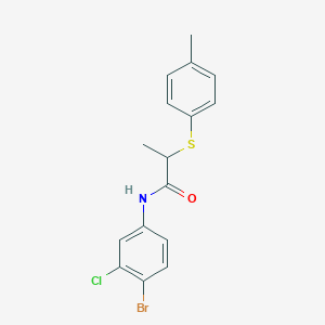 molecular formula C16H15BrClNOS B4115537 N-(4-bromo-3-chlorophenyl)-2-[(4-methylphenyl)thio]propanamide 