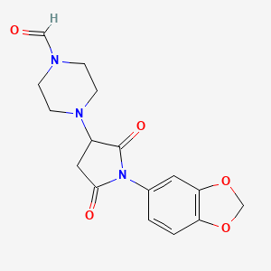 molecular formula C16H17N3O5 B4115616 4-[1-(1,3-benzodioxol-5-yl)-2,5-dioxo-3-pyrrolidinyl]-1-piperazinecarbaldehyde 