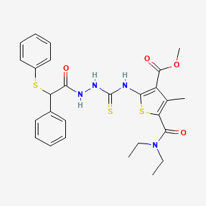 molecular formula C27H30N4O4S3 B4115664 methyl 5-[(diethylamino)carbonyl]-4-methyl-2-[({2-[phenyl(phenylthio)acetyl]hydrazino}carbonothioyl)amino]-3-thiophenecarboxylate 