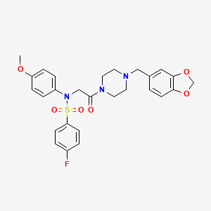 molecular formula C27H28FN3O6S B4115707 N-{2-[4-(1,3-benzodioxol-5-ylmethyl)-1-piperazinyl]-2-oxoethyl}-4-fluoro-N-(4-methoxyphenyl)benzenesulfonamide 