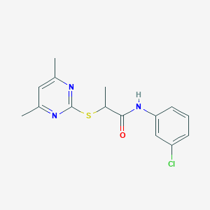 molecular formula C15H16ClN3OS B4115784 N-(3-chlorophenyl)-2-[(4,6-dimethyl-2-pyrimidinyl)thio]propanamide 