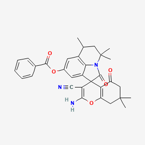 molecular formula C32H31N3O5 B4115865 2-amino-3-cyano-4',4',6',7,7-pentamethyl-2',5-dioxo-5,5',6,6',7,8-hexahydro-4'H-spiro[chromene-4,1'-pyrrolo[3,2,1-ij]quinolin]-8'-yl benzoate 