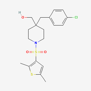 molecular formula C19H24ClNO3S2 B4115926 {4-(4-chlorobenzyl)-1-[(2,5-dimethyl-3-thienyl)sulfonyl]-4-piperidinyl}methanol 