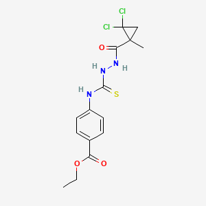 molecular formula C15H17Cl2N3O3S B4116045 ethyl 4-[({2-[(2,2-dichloro-1-methylcyclopropyl)carbonyl]hydrazino}carbonothioyl)amino]benzoate 