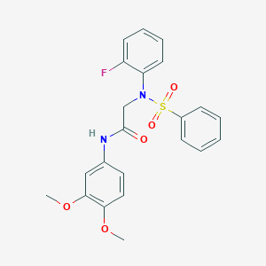 molecular formula C22H21FN2O5S B411616 N-(3,4-dimethoxyphenyl)-2-[2-fluoro(phenylsulfonyl)anilino]acetamide 