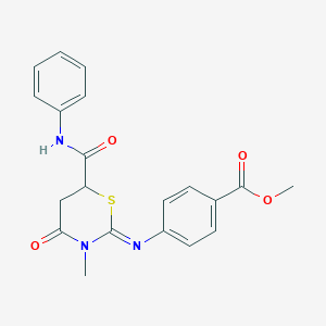 molecular formula C20H19N3O4S B411641 Methyl 4-{[6-(anilinocarbonyl)-3-methyl-4-oxo-1,3-thiazinan-2-ylidene]amino}benzoate 