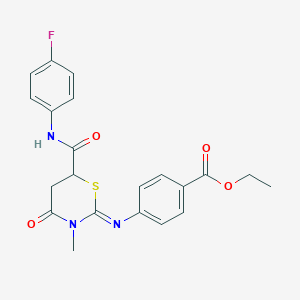 molecular formula C21H20FN3O4S B411648 Ethyl 4-({6-[(4-fluoroanilino)carbonyl]-3-methyl-4-oxo-1,3-thiazinan-2-ylidene}amino)benzoate CAS No. 335419-50-6
