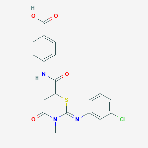4-[[2-(3-Chlorophenyl)imino-3-methyl-4-oxo-1,3-thiazinane-6-carbonyl]amino]benzoic acid
