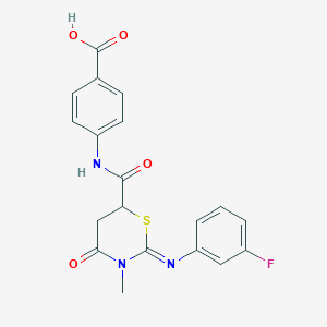 4-[({(2Z)-2-[(3-fluorophenyl)imino]-3-methyl-4-oxo-1,3-thiazinan-6-yl}carbonyl)amino]benzoic acid