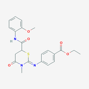 molecular formula C22H23N3O5S B411658 Ethyl 4-({6-[(2-methoxyanilino)carbonyl]-3-methyl-4-oxo-1,3-thiazinan-2-ylidene}amino)benzoate 