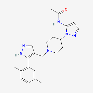 molecular formula C22H28N6O B4116589 N-[1-(1-{[3-(2,5-dimethylphenyl)-1H-pyrazol-4-yl]methyl}-4-piperidinyl)-1H-pyrazol-5-yl]acetamide 