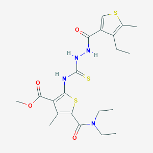 molecular formula C21H28N4O4S3 B4116605 methyl 5-[(diethylamino)carbonyl]-2-[({2-[(4-ethyl-5-methyl-3-thienyl)carbonyl]hydrazino}carbonothioyl)amino]-4-methyl-3-thiophenecarboxylate 