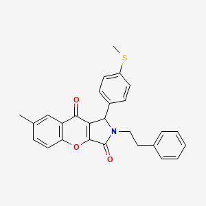 molecular formula C27H23NO3S B4116632 7-methyl-1-[4-(methylthio)phenyl]-2-(2-phenylethyl)-1,2-dihydrochromeno[2,3-c]pyrrole-3,9-dione 