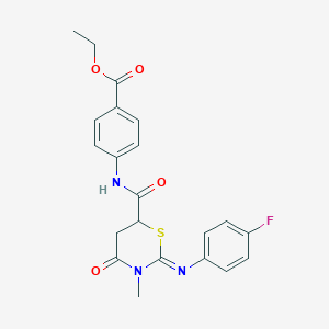 molecular formula C21H20FN3O4S B411666 Ethyl 4-[({2-[(4-fluorophenyl)imino]-3-methyl-4-oxo-1,3-thiazinan-6-yl}carbonyl)amino]benzoate 