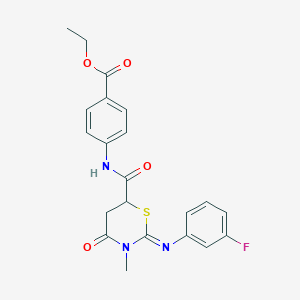 Ethyl 4-[[2-(3-fluorophenyl)imino-3-methyl-4-oxo-1,3-thiazinane-6-carbonyl]amino]benzoate