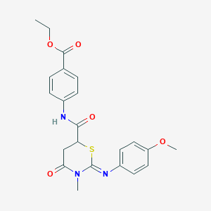 molecular formula C22H23N3O5S B411669 ethyl 4-[({(2E)-2-[(4-methoxyphenyl)imino]-3-methyl-4-oxo-1,3-thiazinan-6-yl}carbonyl)amino]benzoate 
