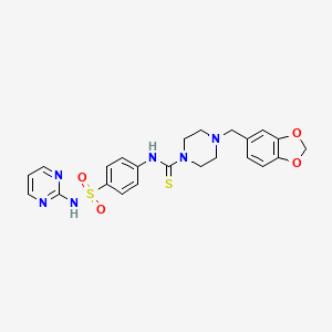 molecular formula C23H24N6O4S2 B4116694 4-(1,3-benzodioxol-5-ylmethyl)-N-{4-[(2-pyrimidinylamino)sulfonyl]phenyl}-1-piperazinecarbothioamide 