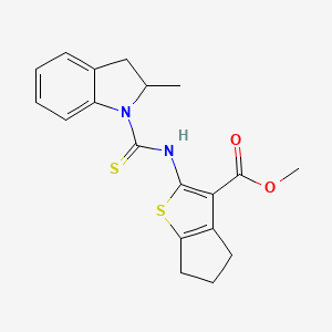 molecular formula C19H20N2O2S2 B4116707 methyl 2-{[(2-methyl-2,3-dihydro-1H-indol-1-yl)carbonothioyl]amino}-5,6-dihydro-4H-cyclopenta[b]thiophene-3-carboxylate 