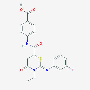 molecular formula C20H18FN3O4S B411675 4-[({(2Z)-3-ethyl-2-[(3-fluorophenyl)imino]-4-oxo-1,3-thiazinan-6-yl}carbonyl)amino]benzoic acid 