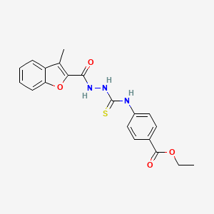 molecular formula C20H19N3O4S B4116828 ethyl 4-[({2-[(3-methyl-1-benzofuran-2-yl)carbonyl]hydrazino}carbonothioyl)amino]benzoate 