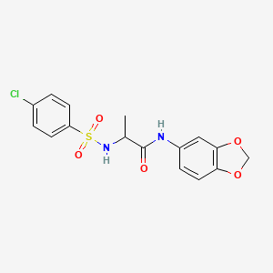 molecular formula C16H15ClN2O5S B4116886 N~1~-1,3-benzodioxol-5-yl-N~2~-[(4-chlorophenyl)sulfonyl]alaninamide 