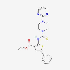 molecular formula C22H23N5O2S2 B4116957 ethyl 5-phenyl-2-({[4-(2-pyrimidinyl)-1-piperazinyl]carbonothioyl}amino)-3-thiophenecarboxylate 