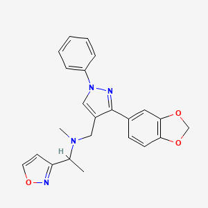 molecular formula C23H22N4O3 B4117010 N-{[3-(1,3-benzodioxol-5-yl)-1-phenyl-1H-pyrazol-4-yl]methyl}-1-(3-isoxazolyl)-N-methylethanamine 