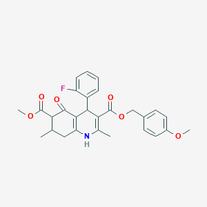 molecular formula C28H28FNO6 B4117034 3-(4-methoxybenzyl) 6-methyl 4-(2-fluorophenyl)-2,7-dimethyl-5-oxo-1,4,5,6,7,8-hexahydro-3,6-quinolinedicarboxylate 