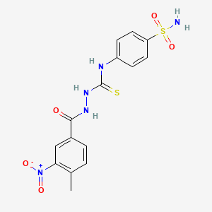 molecular formula C15H15N5O5S2 B4117046 N-[4-(aminosulfonyl)phenyl]-2-(4-methyl-3-nitrobenzoyl)hydrazinecarbothioamide 