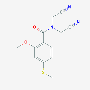 molecular formula C13H13N3O2S B411710 N,N-bis(cyanomethyl)-2-methoxy-4-(methylsulfanyl)benzamide 