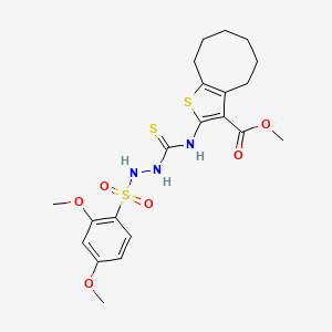 molecular formula C21H27N3O6S3 B4117217 methyl 2-[({2-[(2,4-dimethoxyphenyl)sulfonyl]hydrazino}carbonothioyl)amino]-4,5,6,7,8,9-hexahydrocycloocta[b]thiophene-3-carboxylate 