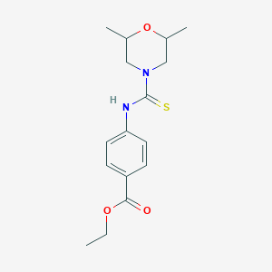 molecular formula C16H22N2O3S B4117221 ethyl 4-{[(2,6-dimethyl-4-morpholinyl)carbonothioyl]amino}benzoate 