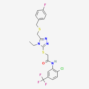 molecular formula C21H19ClF4N4OS2 B4117225 N-[2-chloro-5-(trifluoromethyl)phenyl]-2-[(4-ethyl-5-{[(4-fluorobenzyl)thio]methyl}-4H-1,2,4-triazol-3-yl)thio]acetamide 