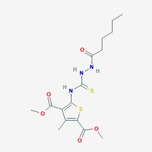 molecular formula C16H23N3O5S2 B4117227 dimethyl 5-{[(2-hexanoylhydrazino)carbonothioyl]amino}-3-methyl-2,4-thiophenedicarboxylate 