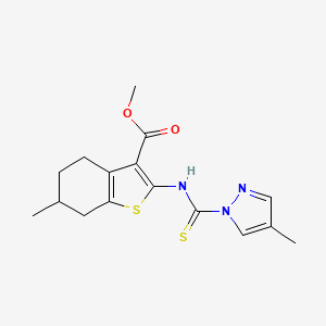molecular formula C16H19N3O2S2 B4117234 methyl 6-methyl-2-{[(4-methyl-1H-pyrazol-1-yl)carbonothioyl]amino}-4,5,6,7-tetrahydro-1-benzothiophene-3-carboxylate 