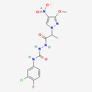 molecular formula C14H14ClFN6O5 B4117257 N-(3-chloro-4-fluorophenyl)-2-[2-(3-methoxy-4-nitro-1H-pyrazol-1-yl)propanoyl]hydrazinecarboxamide 