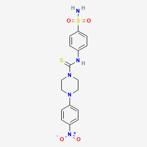 molecular formula C17H19N5O4S2 B4117440 N-[4-(aminosulfonyl)phenyl]-4-(4-nitrophenyl)-1-piperazinecarbothioamide 