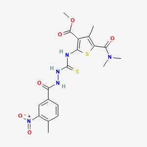 molecular formula C19H21N5O6S2 B4117481 methyl 5-[(dimethylamino)carbonyl]-4-methyl-2-({[2-(4-methyl-3-nitrobenzoyl)hydrazino]carbonothioyl}amino)-3-thiophenecarboxylate 